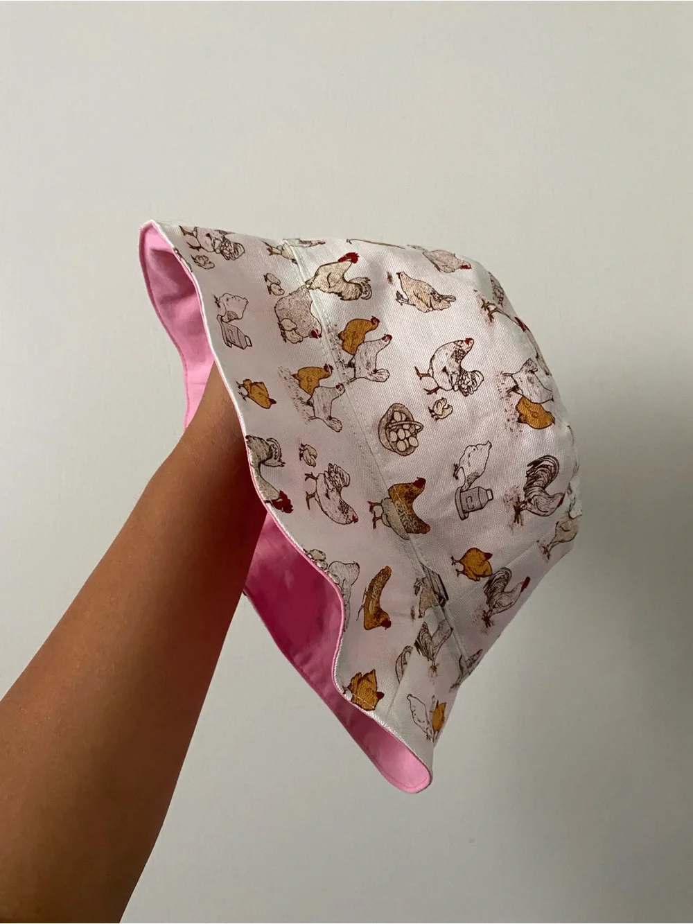 Hand made Silky Embroidered Chicken reversible bucket Hat